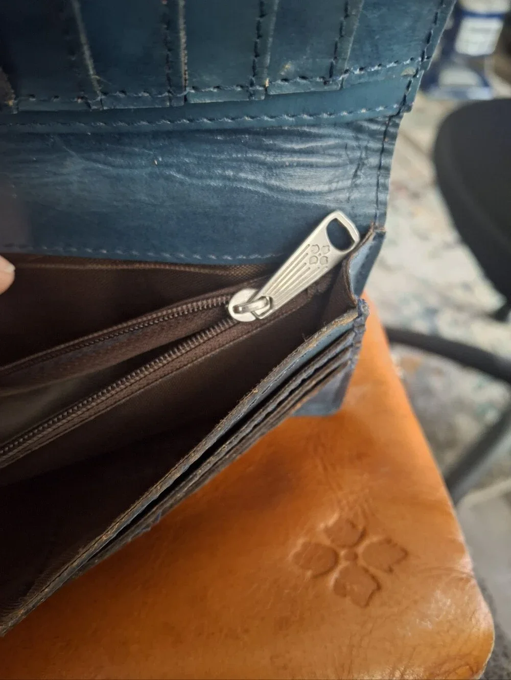 PATRICIA NASH Embossed Floral Leather Wallet in Teal Blue